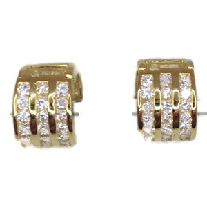 Yellow gold on hoop earring thick 3 rows of cz